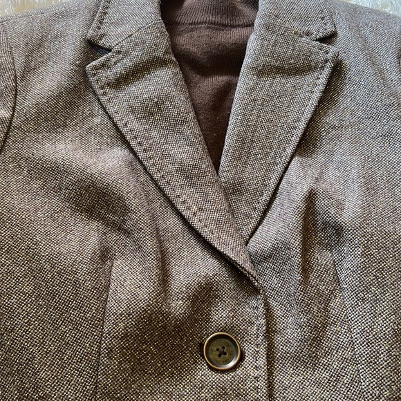 Liz Claiborne NWT sparkly gold thread/brown holiday blazer w patches szM - Picture 2 of 7